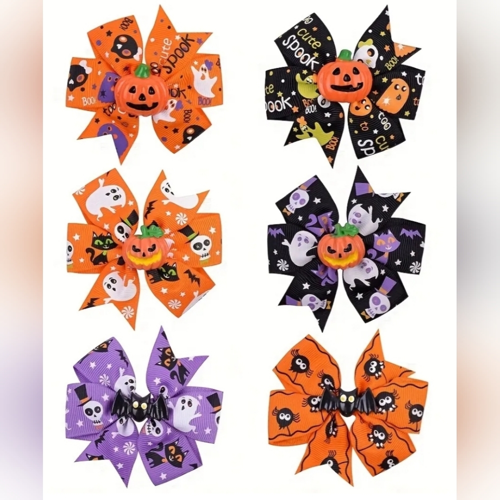 Girls Halloween Hair Bows, 6 pk
